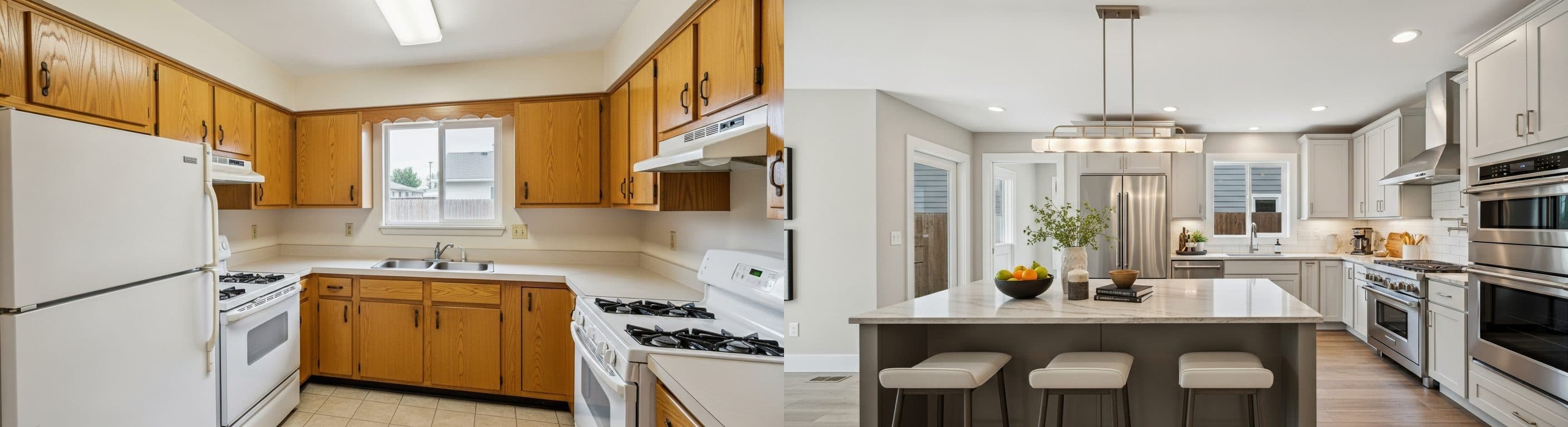 Bucătărie: înainte vs după amenajarea virtuală