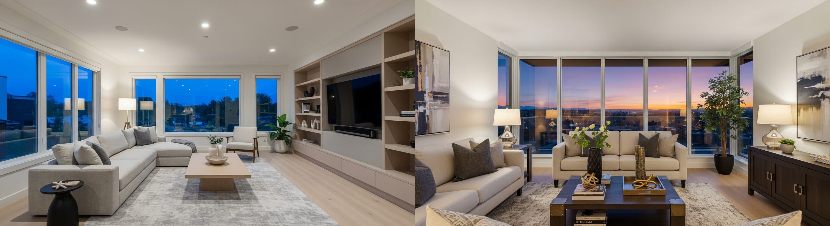 Wohnzimmer: vor vs. nach virtuellem Staging