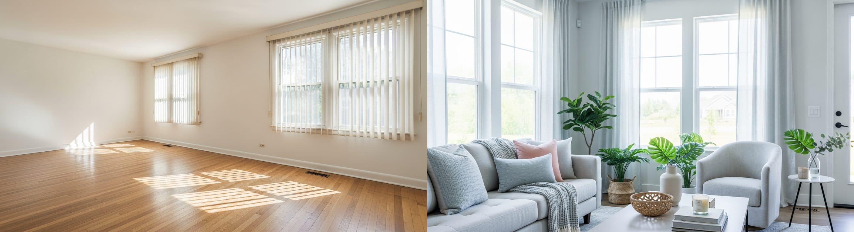 Obývacia izba: pred a po virtuálnom stagingu