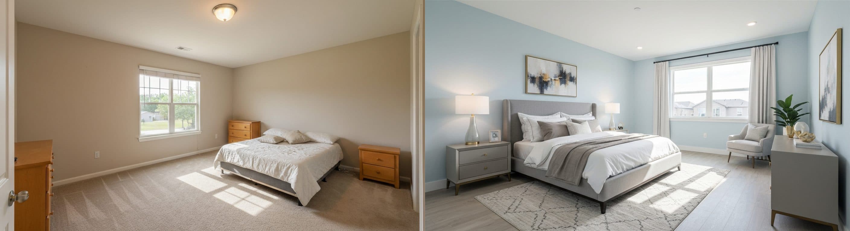 Sypialnia: przed i po wirtualnym stagingu