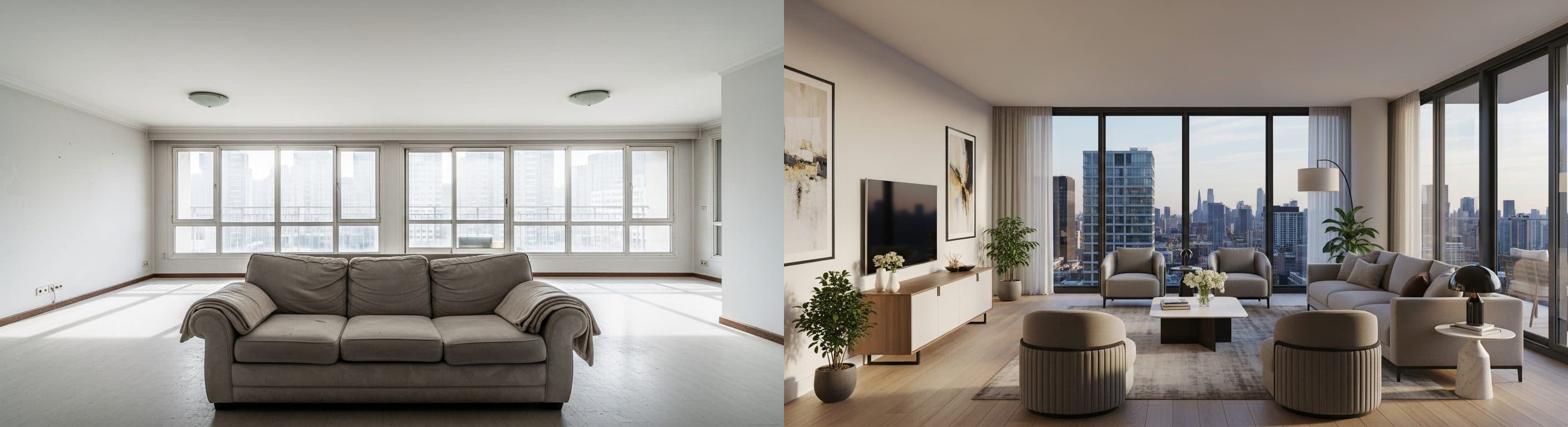 Salon : avant vs après staging virtuel