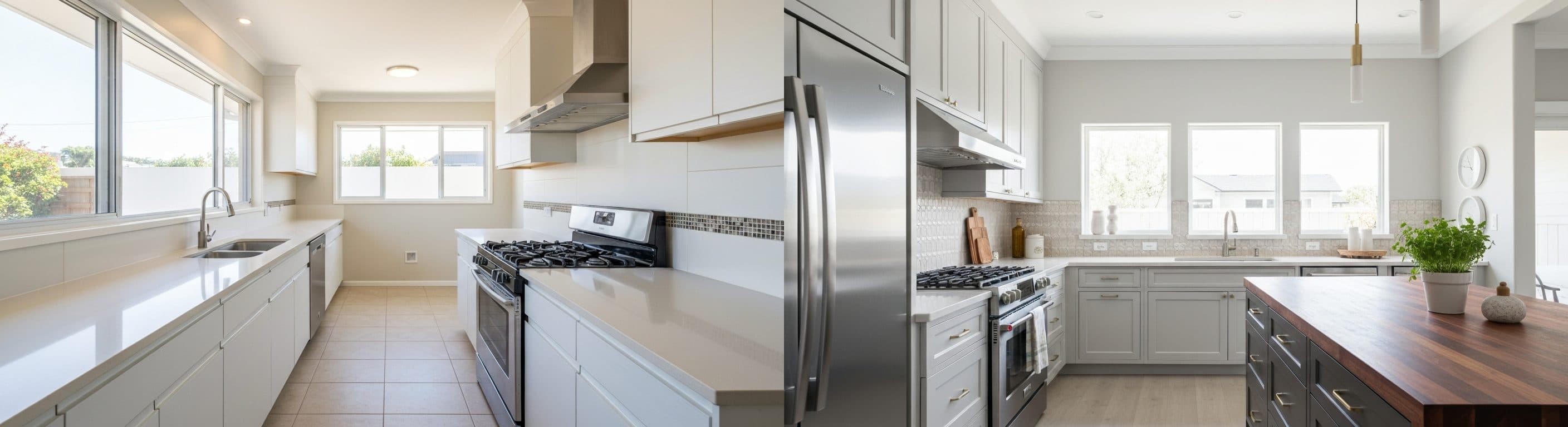 Küche: vor vs. nach virtuellem Staging