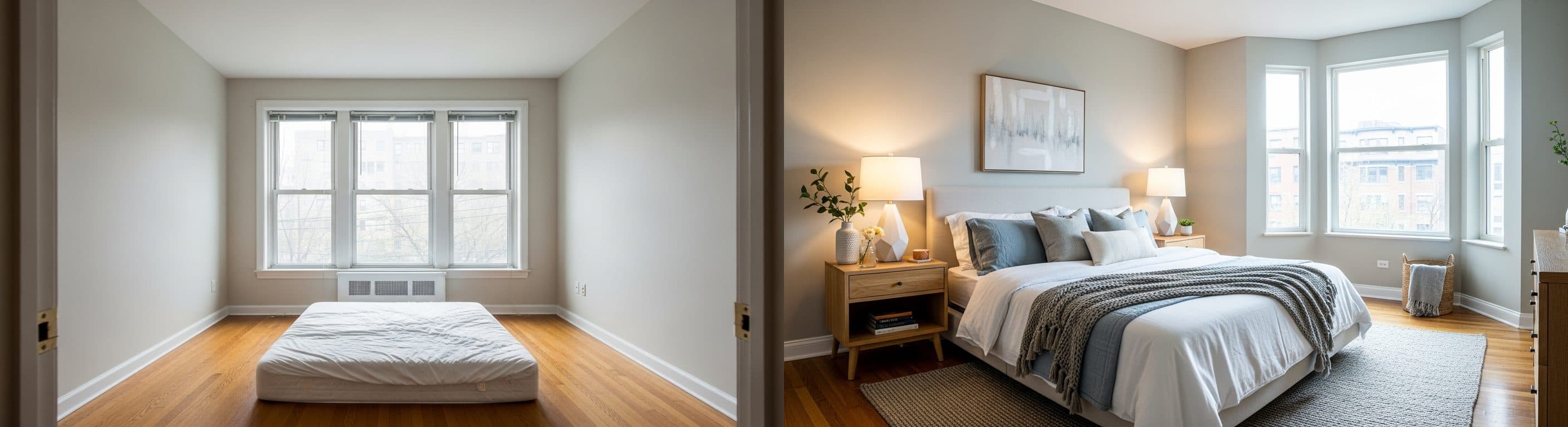 Schlafzimmer: Vorher vs. Nachher virtuelles Staging