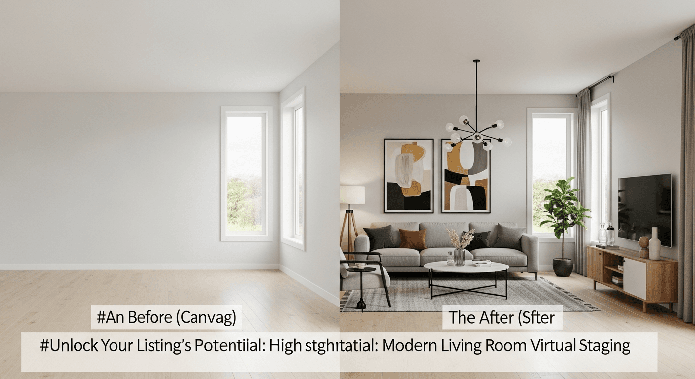 Virtuelles Home Staging Beispiel: Vorher-Nachher-Vergleich eines Wohnzimmers