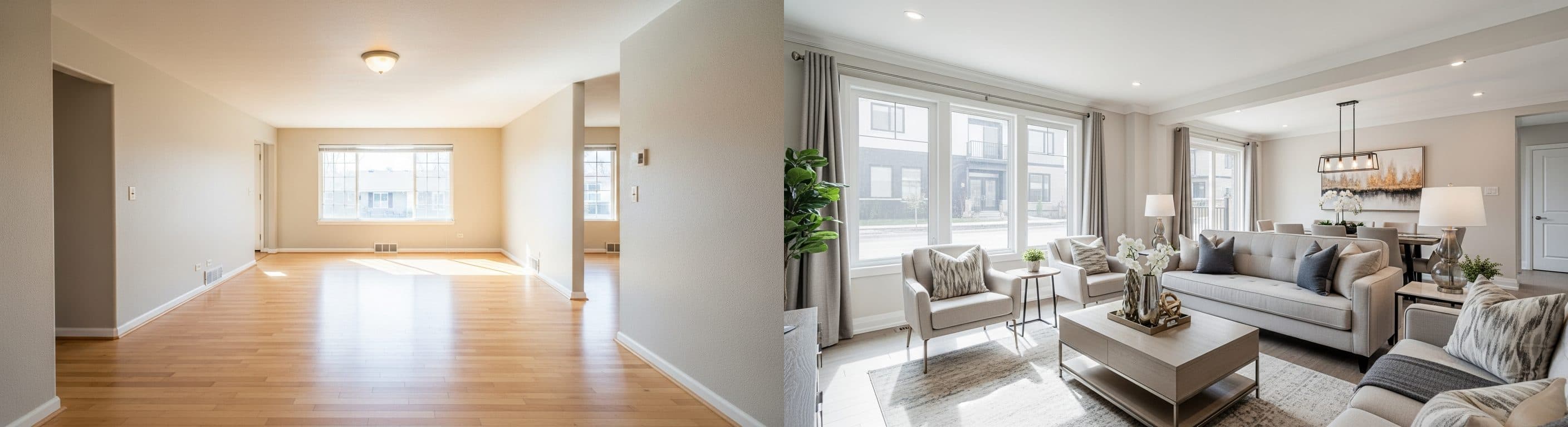 Salon: przed vs po wirtualnym stagingu