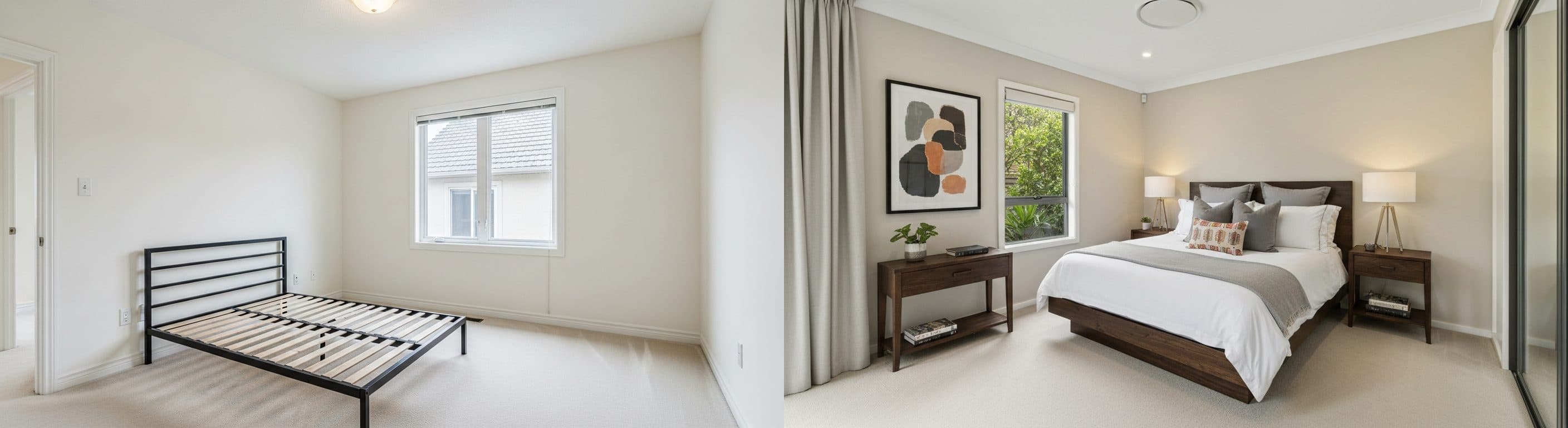 Sypialnia: przed vs po wirtualnym stagingu