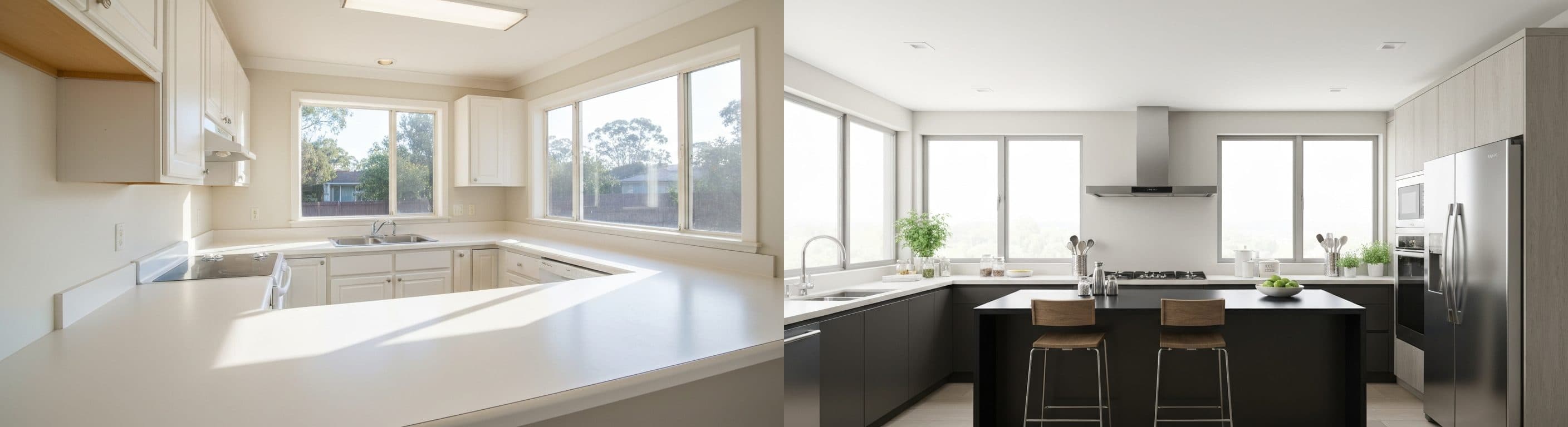 Küche: vor vs. nach virtuellem Staging