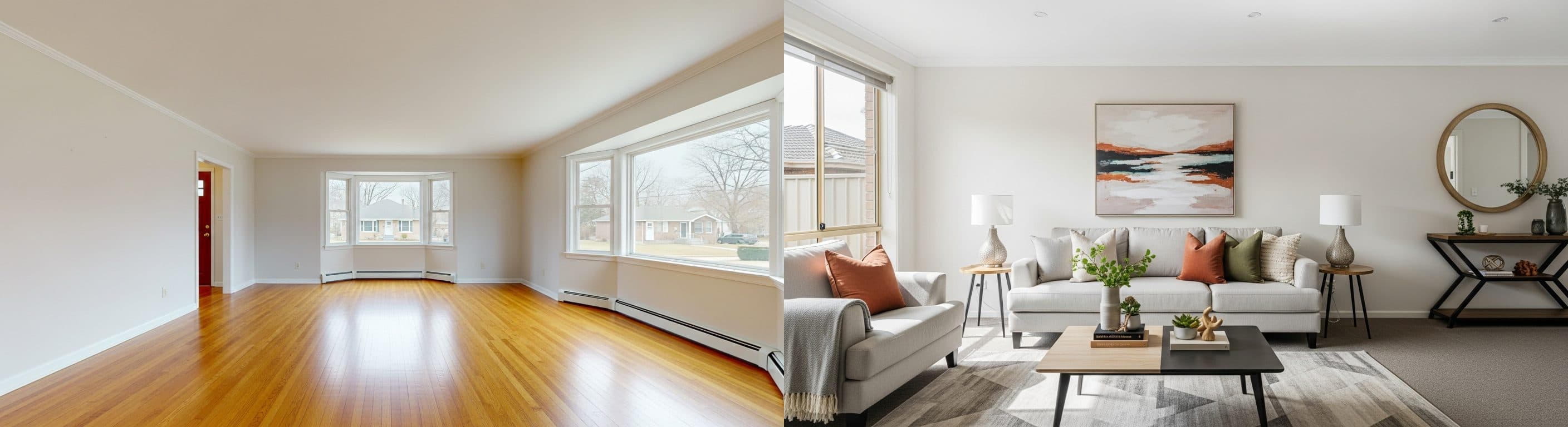 Soggiorno: prima vs dopo lo staging virtuale