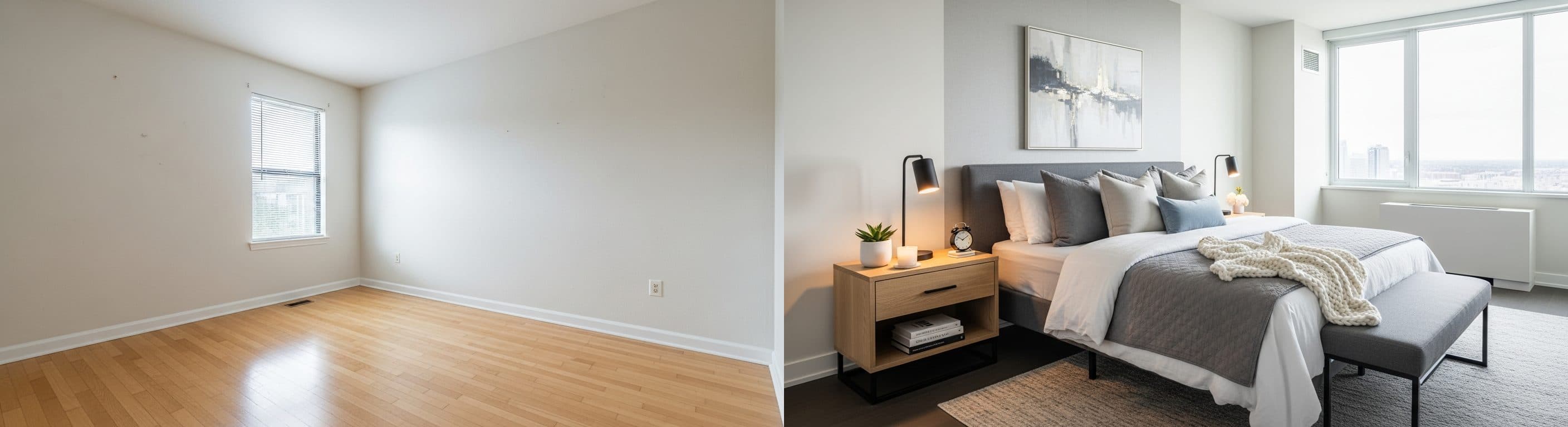 Quarto: antes vs depois do virtual staging