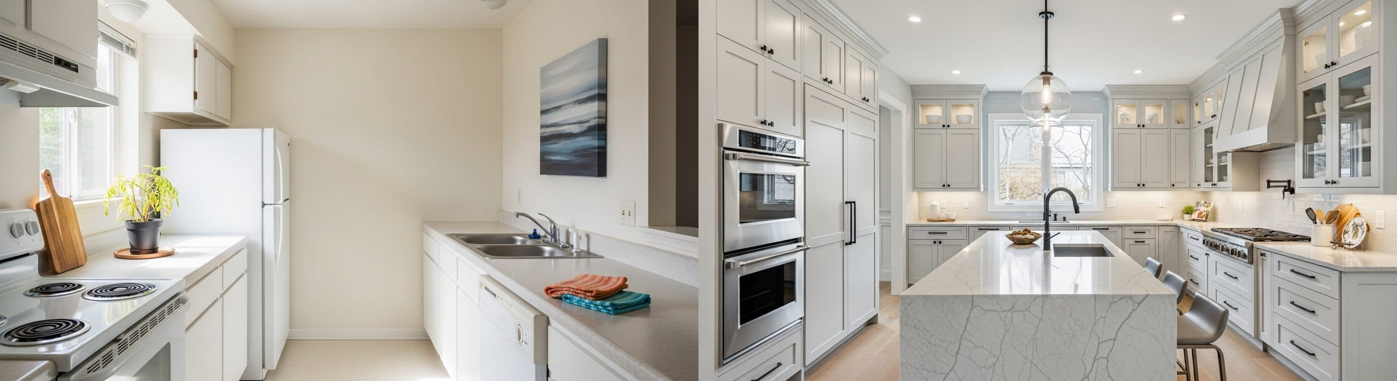 Cuisine : avant vs après home staging virtuel