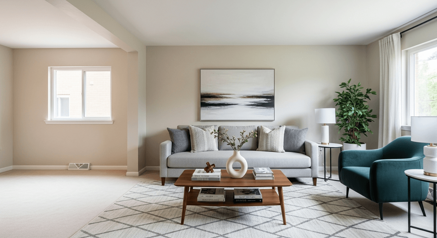 Salon : avant vs après home staging virtuel